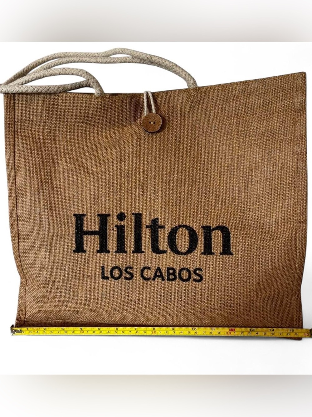 Hilton Los Cabos Natural Brown Jute Tote Bag with Rope Handles